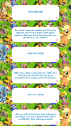 Size: 2048x3607 | Tagged: safe, derpibooru import, applejack, rainbow dash, starlight glimmer, earth pony, pegasus, pony, robot, robot pony, applebot, applejack's hat, clothes, cowboy hat, dialogue, dream, english, event, female, game screencap, gameloft, hat, mare, official, rainbot dash, roboticization, spread wings, text, wings