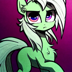 Size: 512x512 | Tagged: safe, generator:stable diffusion, machine learning generated, oc, oc only, earth pony, pony, chest fluff, earth pony oc, female, looking at you, mare, pony diffusion, simple background, solo