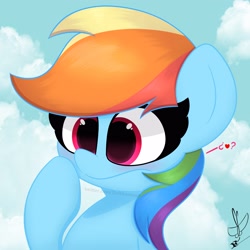 Size: 3000x3000 | Tagged: safe, artist:daftramms, derpibooru import, rainbow dash, pegasus, pony, friendship is magic, g4, cute, fanart, sky, solo