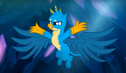 Size: 1253x730 | Tagged: safe, derpibooru import, screencap, gallus, griffon, uprooted, angry, cropped, male, solo, spread wings, wings
