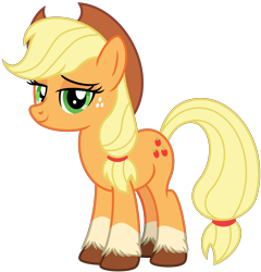 Size: 4146x4322 | Tagged: safe, artist:emeraldblast63, derpibooru import, applejack, earth pony, pony, g4, applejack's hat, clothes, coat markings, cowboy hat, female, freckles, g5 style, generation leap, hairband, hat, looking at you, mare, ponytail, simple background, smiling, smiling at you, socks (coat marking), solo, tail, tail band, transparent background, unshorn fetlocks, vector