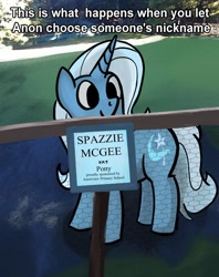 Size: 540x682 | Tagged: safe, artist:nonnyanon, derpibooru import, trixie, pony, unicorn, meme, ponified, ponified meme, sign, smiling, solo