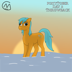 Size: 3200x3200 | Tagged: safe, artist:maître cervidé, derpibooru import, g1, bubble, female, ponytober, solo, sunset, water