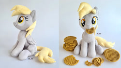 Size: 2662x1500 | Tagged: safe, artist:meplushyou, derpibooru import, derpy hooves, pegasus, pony, food, irl, photo, plushie, solo, waffle