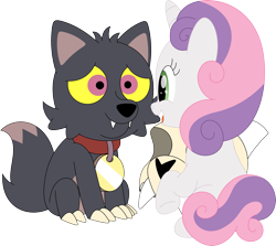 Size: 3533x3147 | Tagged: safe, artist:porygon2z, derpibooru import, sweetie belle, unicorn, cute, diasweetes, king clawthorne, simple background, sitting, the owl house, transparent background