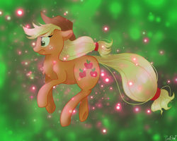 Size: 2000x1600 | Tagged: safe, artist:lostsheep, derpibooru import, applejack, earth pony, pony, ears, female, floating, floppy ears, hat, magic, mare, solo, terrified