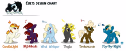 Size: 4295x1756 | Tagged: dead source, safe, artist:anima-dos, derpibooru import, oc, oc only, oc:candlelight, oc:fly-by-night, oc:nightshade, oc:tingle, oc:trotamundo, oc:wind whisper, earth pony, pegasus, pony, unicorn, 2012, children of the night, colt, earth pony oc, foal, horn, male, pegasus oc, unicorn oc, wip