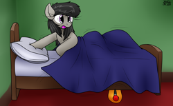 Size: 2286x1410 | Tagged: safe, artist:the-furry-railfan, derpibooru import, octavia melody, earth pony, air tank, bed, bedroom, messy mane, panic, pillow, sleepy, this will end in balloons, waking up