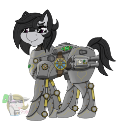 Size: 1150x1200 | Tagged: safe, alternate version, artist:gray star, derpibooru import, oc, oc only, pony, armor, commission, hydraulics, power armor, simple background, solo, steampunk, transparent background