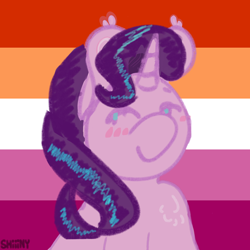 Size: 2000x2000 | Tagged: safe, artist:shiiiny, derpibooru import, starlight glimmer, pony, unicorn, blushing, bust, chest fluff, ear fluff, ears, female, headcanon, icon, lesbian pride flag, mare, pride, pride flag, sexuality headcanon, solo