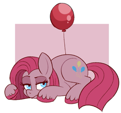 Size: 659x614 | Tagged: safe, artist:lulubell, derpibooru import, pinkie pie, earth pony, pony, balloon, lying down, pinkamena diane pie, prone, solo