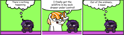 Size: 1327x383 | Tagged: safe, artist:fluttershank, derpibooru import, oc, oc:orange sherbet, oc:purple haze, unicorn, 3 panel comic, comic, copypasta, counter, dialogue, garfield, meme, r/alzheimersgroup, speech bubble, thought bubble