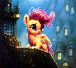 Size: 1152x1024 | Tagged: safe, derpibooru exclusive, derpibooru import, generator:stable diffusion, machine learning assisted, scootaloo, pegasus, pony, cute, female, filly, foal, moonlight