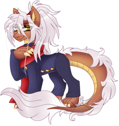 Size: 4195x4447 | Tagged: safe, artist:nekomellow, derpibooru import, oc, oc only, oc:polistar, dracony, dragon, hybrid, absurd resolution, claws, clothes, eye clipping through hair, eyebrows, eyebrows visible through hair, golden eyes, looking at you, male, red scarf, signature, simple background, smiling, smiling at you, solo, transparent background, uniform, university, whiskers