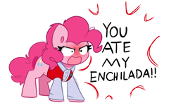 Size: 5928x3696 | Tagged: safe, artist:kittyrosie, derpibooru import, pinkie pie, earth pony, pony, angry, clothes, crazy steve, cross-popping veins, drake & josh, emanata, open mouth, simple background, white background