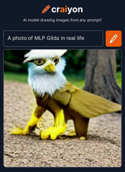 Size: 1162x1600 | Tagged: safe, derpibooru import, machine learning generated, gilda, griffon, artificial intelligence, craiyon, dall·e mini, female, irl, photo, realistic, solo, tree