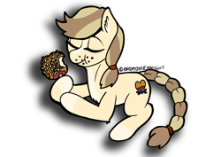 Size: 3496x2480 | Tagged: safe, artist:badmovieknight, derpibooru import, oc, oc only, earth pony, pony, apple, autumn, candy apple (food), earth pony oc, eating, eyes closed, female, food, halloween, high res, holiday, mare, png, signature, simple background, smiling, solo, transparent background, unnamed oc