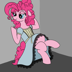 Size: 2500x2500 | Tagged: safe, artist:legendoflink, derpibooru import, pinkie pie, earth pony, pony, alternate hairstyle, clothes, crossed legs, dress, ears, female, floppy ears, frilly dress, heart, heart eyes, leaning back, lidded eyes, mare, simple background, solo, wingding eyes