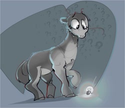 Size: 1724x1489 | Tagged: safe, artist:alumx, derpibooru import, earth pony, pony, female, lightbulb, mare, question mark, solo