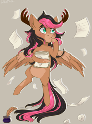 Size: 2000x2700 | Tagged: safe, artist:silbersternenlicht, derpibooru import, oc, oc only, pegasus, pony, antlers, solo
