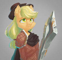 Size: 1873x1795 | Tagged: safe, artist:haku nichiya, derpibooru import, applejack, anthro, earth pony, simple background, solo, sword, weapon