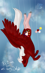 Size: 2500x4000 | Tagged: safe, artist:loopina, derpibooru import, oc, oc:cherry delight, fly, insect, pegasus, female, poctober, serene, simple background, sky, solo, to fall