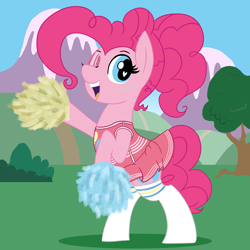 Size: 2500x2500 | Tagged: safe, artist:legendoflink, derpibooru import, pinkie pie, earth pony, pony, alternate hairstyle, bipedal, cheerleader, cheerleader outfit, cheerleader pinkie, clothes, cute, diapinkes, female, heart, heart eyes, looking at you, mare, one eye closed, open mouth, open smile, outdoors, pinktober, pom pom, ponytail, skirt, smiling, socks, solo, wingding eyes, wink, winking at you