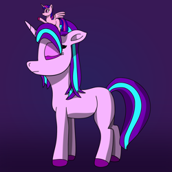 Size: 2000x1998 | Tagged: safe, derpibooru import, starlight glimmer, twilight sparkle, twilight sparkle (alicorn), alicorn, pony, unicorn, simple background, size difference