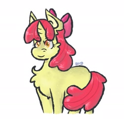 Size: 1929x1929 | Tagged: safe, artist:ttcrystalvixen, derpibooru import, apple bloom, pony, unicorn, chest fluff, female, filly, foal, race swap, simple background, smiling, solo, white background