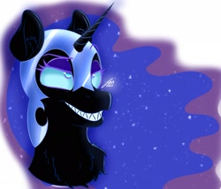 Size: 2048x1749 | Tagged: safe, artist:fandrawsart, derpibooru import, nightmare moon, pony, bust, smiling, solo