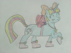 Size: 4032x3016 | Tagged: safe, derpibooru import, oc, oc only, oc:terri softmare, alicorn, pony, alicorn oc, boot, horn, simple background, solo, traditional art, white background, wings