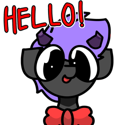 Size: 2000x2000 | Tagged: safe, artist:arche, derpibooru import, oc, oc only, oc:arche, demon, demon pony, pony, bowtie, cute, cutest pony alive, demon horns, devil horns, horns, open mouth, simple background, solo, transparent background