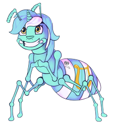 Size: 1956x2164 | Tagged: safe, artist:kenisu-of-dragons, derpibooru import, lyra heartstrings, insect, unicorn, ant, clasped hands, commission, cutie mark, grin, high res, insectified, lyrant, signature, simple background, smiling, solo, species swap, transparent background