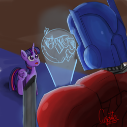 Size: 1280x1280 | Tagged: safe, artist:cjv2004, derpibooru import, twilight sparkle, alicorn, pony, robot, cybertron, freedom fighters, hologram, military tactician, optimus prime, prime (transformers), rebels, transformers