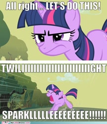 Size: 500x578 | Tagged: safe, derpibooru import, edit, edited screencap, screencap, twilight sparkle, unicorn twilight, pony, unicorn, feeling pinkie keen, season 1, caption, female, image macro, leeroy jenkins, mare, meme, my little brony, solo, text, warcraft, world of warcraft