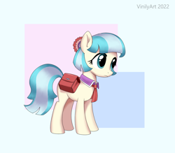 Size: 1194x1046 | Tagged: safe, artist:vinilyart, derpibooru import, coco pommel, earth pony, pony, bag, saddle bag, solo