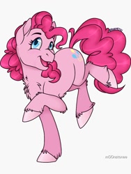 Size: 750x1000 | Tagged: safe, artist:m00nstonee, derpibooru import, pinkie pie, earth pony, pony, chest fluff, female, mare, open mouth, simple background, solo, unshorn fetlocks, white background