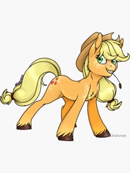 Size: 750x1000 | Tagged: safe, artist:m00nstonee, derpibooru import, applejack, earth pony, pony, applejack's hat, chest fluff, clothes, cowboy hat, female, freckles, hat, mare, simple background, solo, straw in mouth, unshorn fetlocks, white background