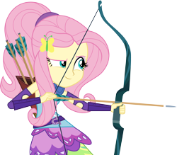 Size: 3418x3000 | Tagged: safe, artist:cloudyglow, derpibooru import, fluttershy, equestria girls, friendship games, .ai available, archer, arrow, bow (weapon), bow and arrow, clothes, cute, female, feminism, flutterbadass, high res, shyabetes, simple background, smiling, solo, transparent background, vector, weapon