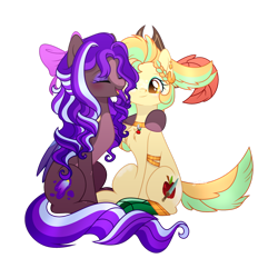 Size: 1920x1921 | Tagged: safe, artist:yukkimo, derpibooru import, oc, oc only, earth pony, pegasus, pony, bow, female, hair bow, mare, simple background, transparent background