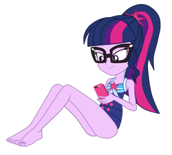 Size: 2800x2520 | Tagged: safe, artist:gmaplay, derpibooru import, sci-twi, twilight sparkle, equestria girls, equestria girls series, forgotten friendship, bare shoulders, clothes, female, glasses, sandals, sci-twi swimsuit, simple background, sleeveless, solo, swimsuit, transparent background