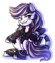 Size: 1966x2281 | Tagged: safe, artist:kannakiller, derpibooru import, oc, oc only, pegasus, pony, accessories, belts, bracelet, clothes, commission, dreamcatcher, ear piercing, earring, fangs, full body, hooves, jewelry, looking at you, male, piercing, shirt, simple background, sketch, smiling, smiling at you, solo, sparkles, stallion, sweater, tail, unshorn fetlocks, white background, wings