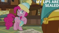 Size: 1920x1080 | Tagged: safe, derpibooru import, edit, edited screencap, editor:quoterific, screencap, pinkie pie, prince rutherford, best gift ever