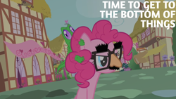 Size: 1920x1080 | Tagged: safe, derpibooru import, edit, edited screencap, editor:quoterific, screencap, gummy, pinkie pie, party of one, groucho mask