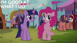 Size: 1280x720 | Tagged: safe, derpibooru import, edit, edited screencap, editor:quoterific, screencap, amethyst star, cherry berry, cherry jubilee, full steam, parasol, pinkie pie, promontory, sparkler, twilight sparkle, twilight sparkle (alicorn), alicorn, pony, party pooped, george harrison, lonely hearts, northern song, paul mccartney, ponified