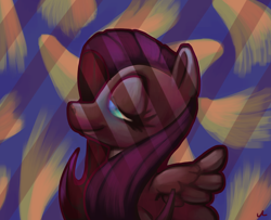 Size: 4200x3411 | Tagged: safe, artist:docwario, derpibooru import, fluttershy, pegasus, pony, abstract background, bust, female, fluttober, lidded eyes, mare, profile, solo