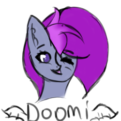 Size: 5000x5000 | Tagged: safe, artist:houndy, derpibooru import, oc, oc only, oc:doomi, bat pony, bust, cute, happy, looking at you, one eye closed, portrait, simple, simple background, solo, white background, wings, wink, winking at you