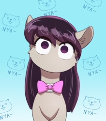 Size: 1342x1530 | Tagged: safe, artist:alcor, derpibooru import, octavia melody, earth pony, pony, anime reference, bowtie, komi can't communicate, komi-san, no mouth, no nose, nya, simple background, solo, tavi can't communicate