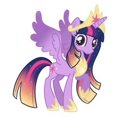 Size: 640x640 | Tagged: safe, artist:dovahkiira, derpibooru import, twilight sparkle, twilight sparkle (alicorn), alicorn, big crown thingy, clothes, colored wings, element of magic, female, gradient mane, gradient wings, jewelry, mare, older, older twilight, reddit, redesign, regalia, shoes, simple background, solo, solo female, sparkly mane, white background, wings