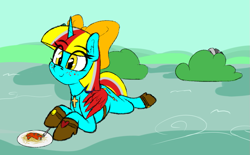 Size: 841x521 | Tagged: safe, artist:seafooddinner, derpibooru import, oc, oc:terri softmare, pony, zebra, 4chan, bag, boots, bow, clothes, cross, hair bow, saddle bag, shoes